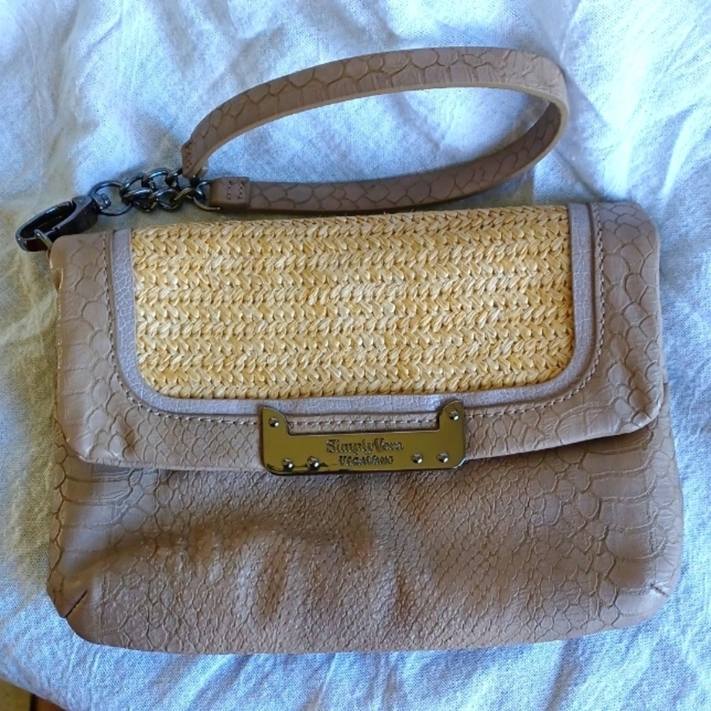 Simply Vera by Vera Wang Wristlet, snakeskin pattern and straw, tan
